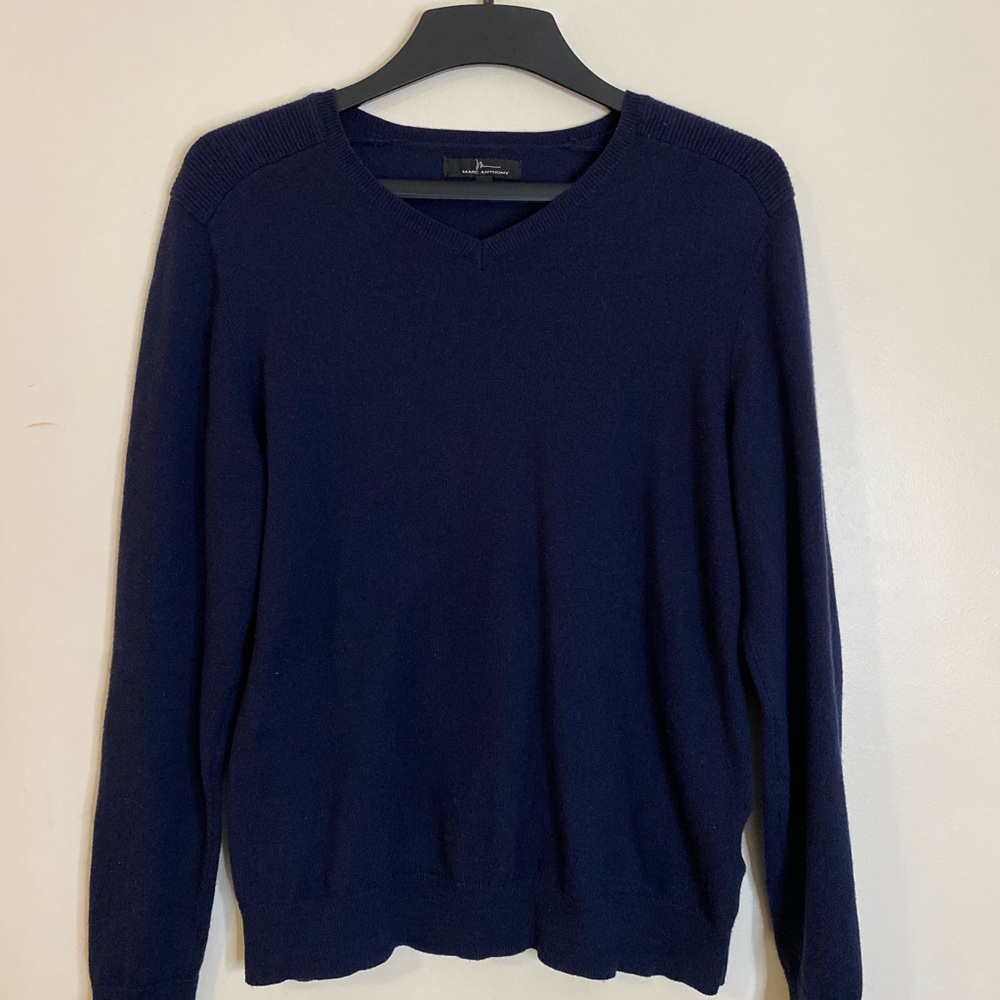 Marc Anthony cotton cashmere Men's Navy V-Neck Sweater